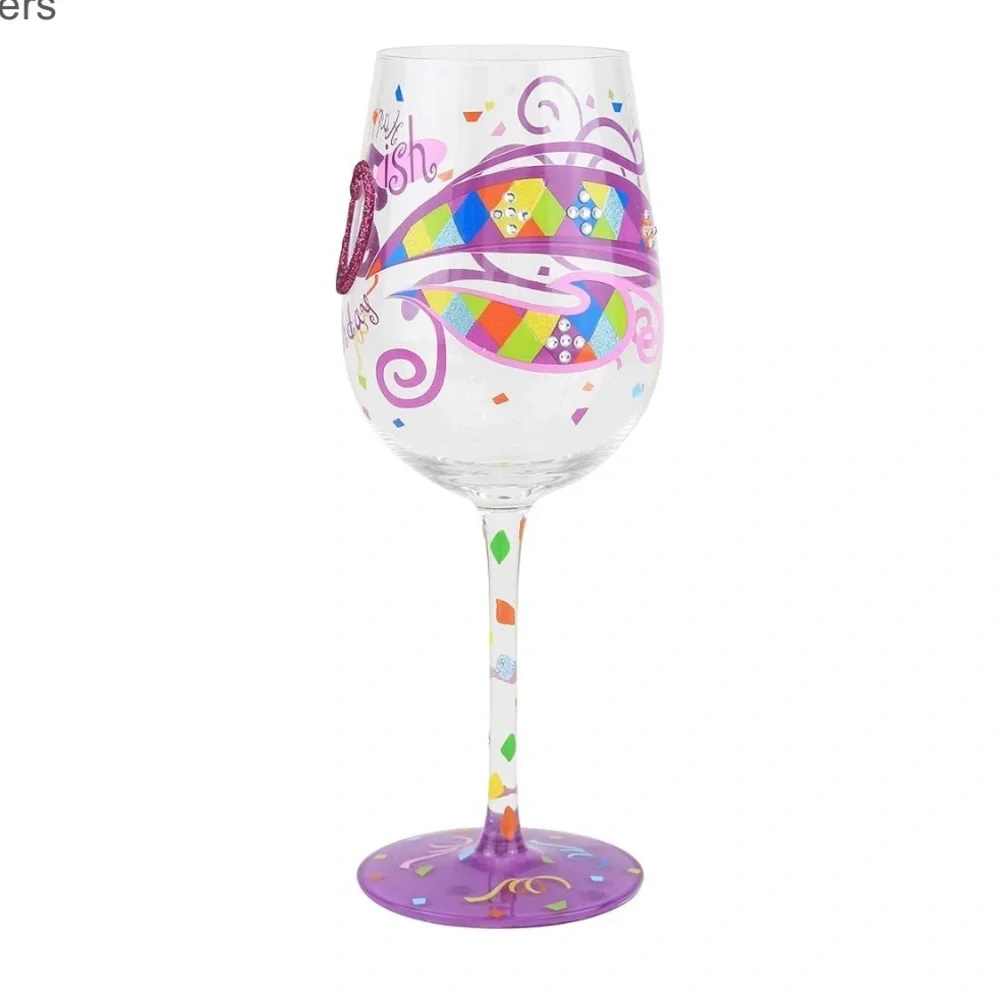 30ish Birthday Wine Glass with Purple and Pink Accents